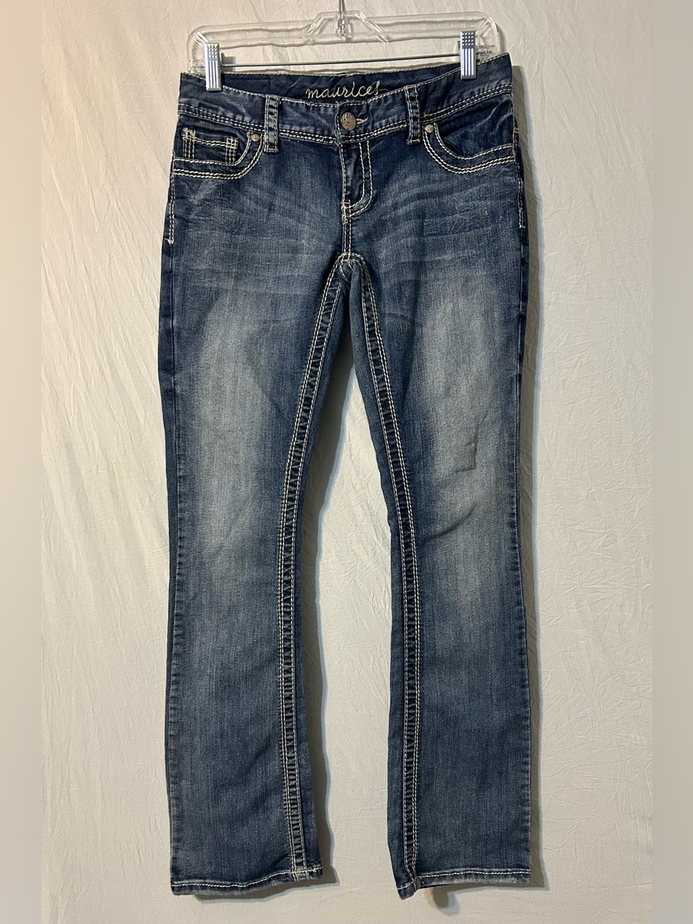 Maurices Vintage Wash Straight Leg Low Rise Jeans - Dark Blue Heavy Stitch 5/6